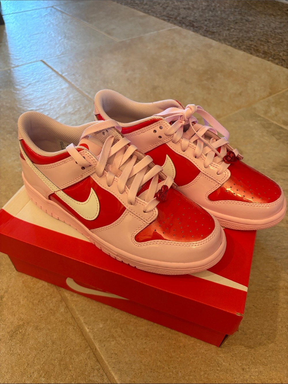 Nike Dunk shoes Pink and Red Low-Top Sneakers with White Swoosh